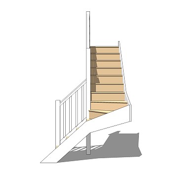 现代实木双跑折梯草图大师模型，实木双跑折梯sketchup模型免费下载