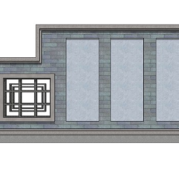 中式景观墙SU模型下载，景观墙skb模型分享