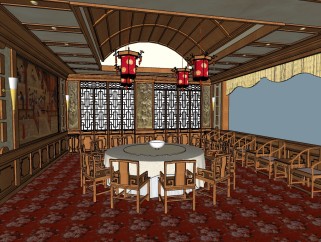中式餐厅包厢草图大师模型，中式餐厅sketchup模型下载
