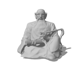 中式古代老翁雕塑su模型下载、古代老翁雕塑草图大师模型下载