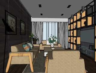 北欧家具组合客厅su模型，客厅sketchup模型下载
