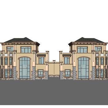 欧式连排别墅su模型方案下载，sketchup别墅草图大师模型
