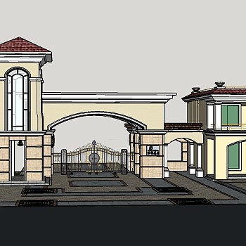 欧式园林大门sketchup模型下载，入口大门草图大师模型