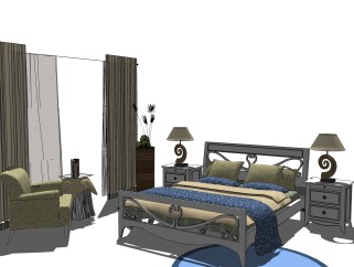 欧式双人床免费su模型，欧式双人床sketchup模型下载