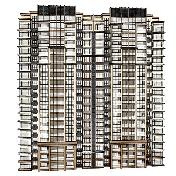 欧式高层住宅楼草图大师模型，住宅楼su模型下载