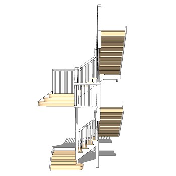 现代实木三跑楼梯草图大师模型，实木三跑楼梯sketchup模型免费下载