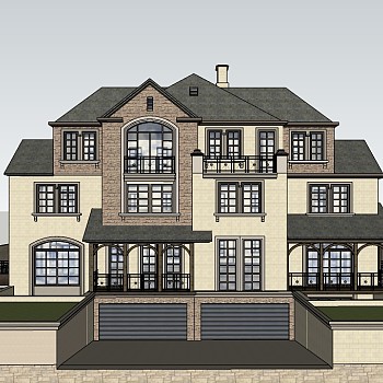 欧式独栋别墅草图大师模型，sketchup别墅su模型下载