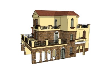 欧式别墅外观草图大师模型，SU模型免费下载西班牙