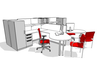 现代办公桌草图大师模型，办公桌sketchup模型下载