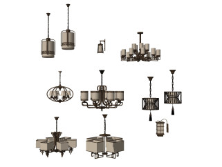 中式吊灯灯具组合SU模型，中式灯具组合SKP模型下载