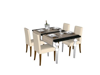 美式餐桌椅su模型，餐桌椅sketchup模型下载