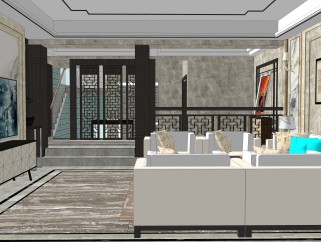 中式别墅客厅混搭sketchup模型免费下载