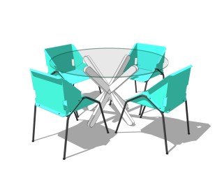 现代圆形休闲桌椅免费su模型，圆形休闲桌椅skp模型下载