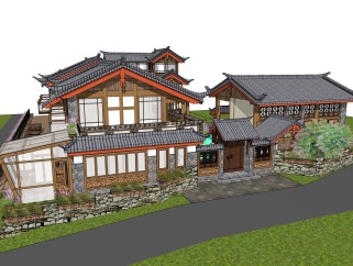 中式居住建筑草图大师模型，古建民俗sketchup模型免费下载