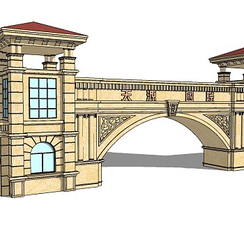 欧式入口大门SU模型下载，入口大门草图大师模型下载