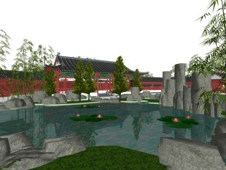 中式园林景观草图大师模型，园林sketchup模型下载