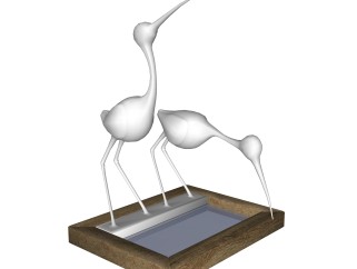 现代丹顶鹤雕塑su模型,摆件草图大师模型下载