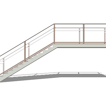 现代钢结构单跑楼梯草图大师模型，钢结构单跑楼梯sketchup模型免费下载