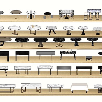 现代餐桌茶几组合su模型，餐桌组合sketchup模型下载