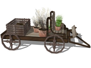 现代乡村木车草图大师模型，木车su模型下载