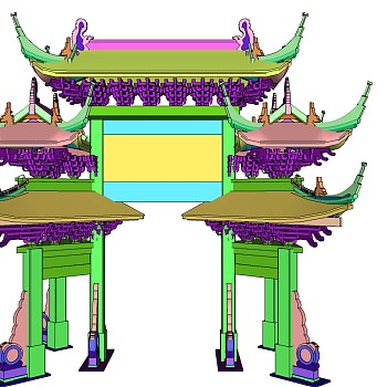 中式牌坊草图大师模型下载、中式牌坊su模型下载