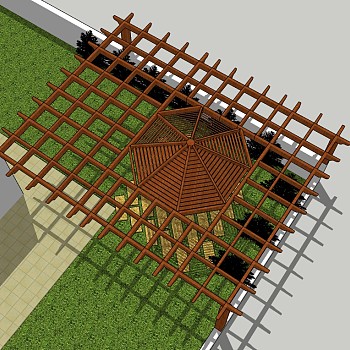 现代庭院廊架草图大师模型，庭院廊架sketchup模型下载