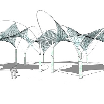 现代张拉膜雨棚草图大师模型，张拉膜雨棚su模型下载