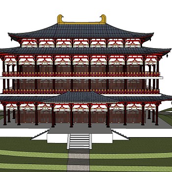 唐朝古建筑草图大师模型下载、唐朝古建筑su模型下载