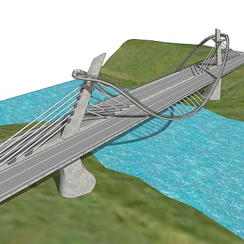 斜拉桥草图大师模型下载，斜拉桥sketchup模型分享