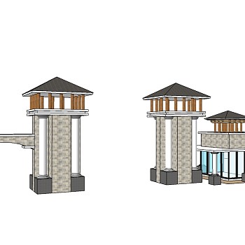 现代小区门卫亭su模型下载、小区门卫亭草图大师模型下载