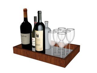 现代酒瓶酒杯组合su模型，酒瓶酒杯sketchup模型下载