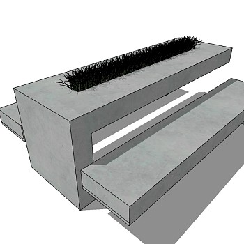 户外石椅skp文件免费下载，长椅草图大师模型分享