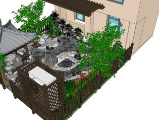 现代中式小区庭院，sketchup模型免费下载