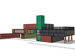现代集装箱房屋su模型，集装箱活动房草图大师模型下载