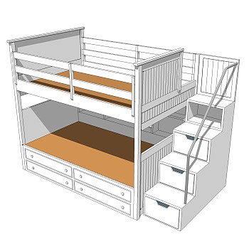 高低床铺草图大师模型，儿童床SU模型下载