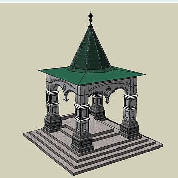 泰式风格亭草图大师模型下载，亭子skp模型分享