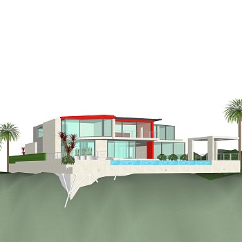 现代山地别墅su模型设计下载，sketchup别墅草图大师模型