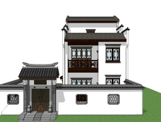 新中式别墅su模型下载、新中式别墅草图大师模型下载