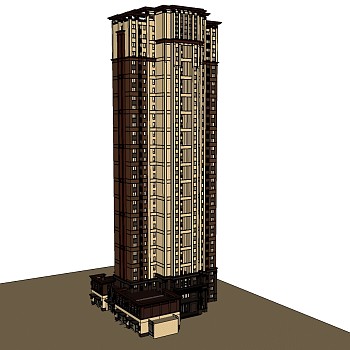 新古典高层住宅楼草图大师模型，住宅楼su模型下载