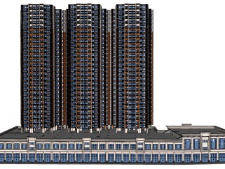 欧式高层公寓楼外观草图大师模型，公寓su模型下载