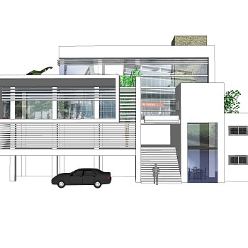 现代独栋别墅su模型免费下载，sketchup别墅草图大师模型