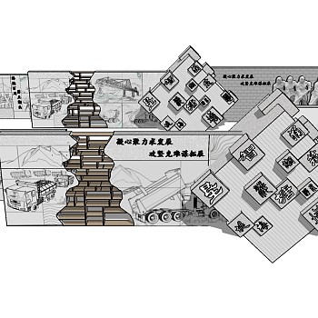 中式景观墙SU模型下载，景观墙skb模型分享