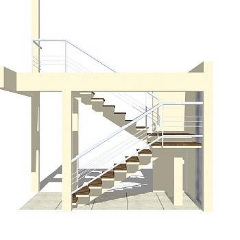 现代双跑平行楼梯草图大师模型，双跑平行楼梯sketchup模型免费下载