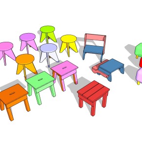 儿童椅子组合草图大师模型，儿童桌椅组合sketchup模型下载