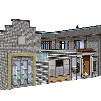 中式居住建筑草图大师模型，古建民俗sketchup模型免费下载