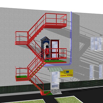 现代钢结构双跑平行楼梯草图大师模型，钢结构双跑平行楼梯sketchup模型免费下载