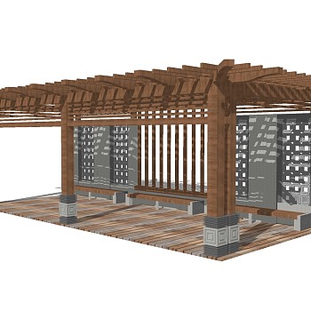 新中式造型廊架草图大师模型，造型廊架sketchup模型下载