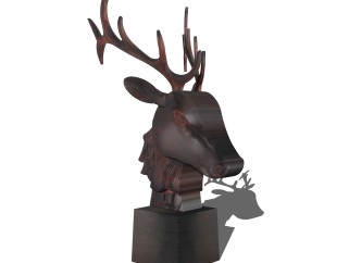 现代实木鹿头雕塑草图大师模型，雕塑sketchup模型下载