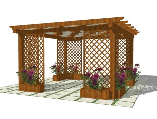 现代庭院实木花架草图大师模型，庭院实木花架sketchup模型下载