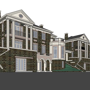 欧式连排别墅su模型方案下载，sketchup别墅草图大师模型